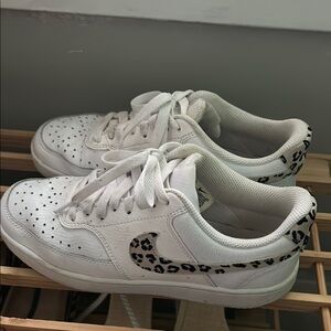 Nike White Sneakers with Leopard Print Swoosh